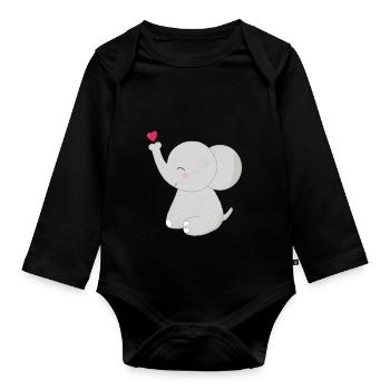 l'éléphant - Body Bébé bio manches longues - noir - Devant