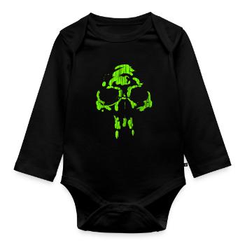 Neandertaler Neon Totenkopf - Minimal Horror - Baby Bio-Langarm-Body - Schwarz - Vorne
