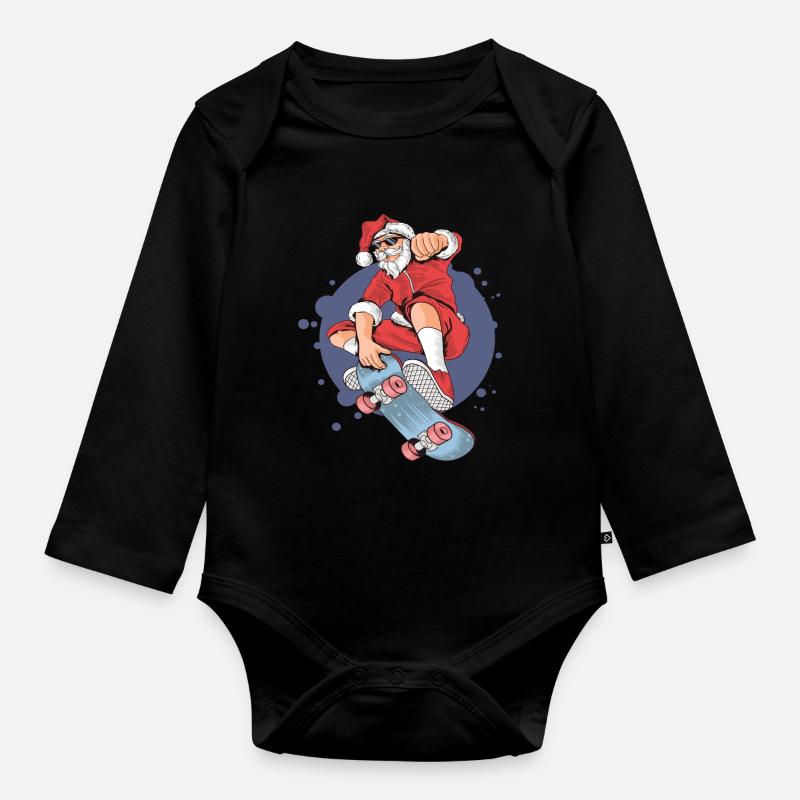 Santa skateboard skateboard Noël - Body Bébé bio manches longues - noir