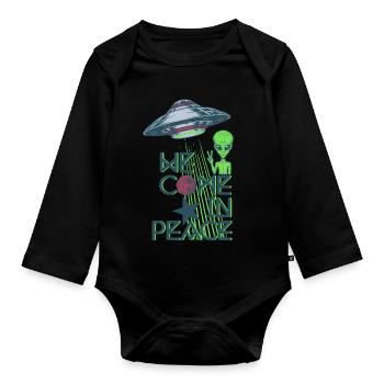 We Come in Peace - Baby Bio-Langarm-Body - Schwarz - Vorne