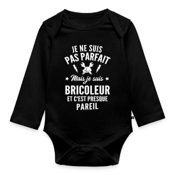 pas parfait mais bricoleur - humour bricolage - Body Bébé bio manches longues - noir - Devant
