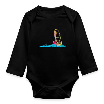 Windsurfing windsurfer gift idea surfboard - Organic Longsleeve Baby Bodysuit - black - Front