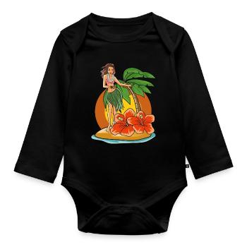 Hawaii Hula Girl - Body Bébé bio manches longues - noir - Devant