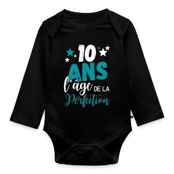 10 ans l'âge de la perfection cadeau humoristique - Body Bébé bio manches longues - noir - Devant