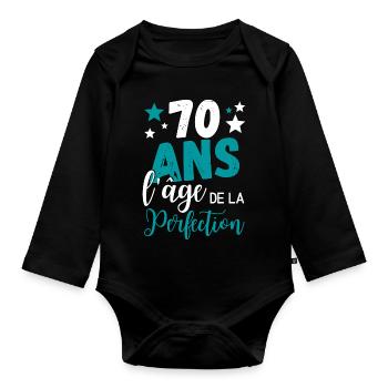 70 ans l'âge de la perfection cadeau humoristique - Body Bébé bio manches longues - noir - Devant