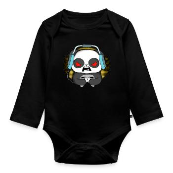 Gaming Panda Zocken Weihnachten Geburtstag Idee - Baby Bio-Langarm-Body - Schwarz - Vorne
