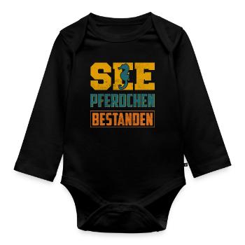 Seepferdchen Bestanden Schwimmabzeichen - Baby Bio-Langarm-Body - Schwarz - Vorne