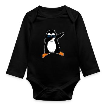 Dabbing Pinguin knuffig - Baby Bio-Langarm-Body - Schwarz - Vorne