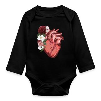 Anatomical Heart Flowers Love Women Men - Organic Longsleeve Baby Bodysuit - black - Front