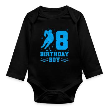 8th Birthday Young Ice Hockey Kids 8 Years Party - Organic Longsleeve Baby Bodysuit - black - Front