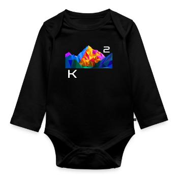 K2, mountain, Himalaya, colorful triangles, triangles peak - Organic Longsleeve Baby Bodysuit - black - Front