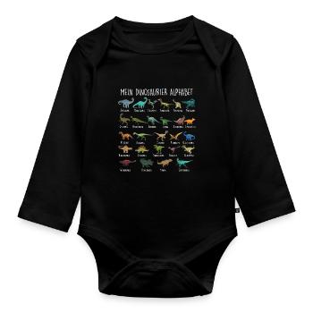 Jungs Dinosaurier Alphabet mit Dino Arten Kinder - Baby Bio-Langarm-Body - Schwarz - Vorne