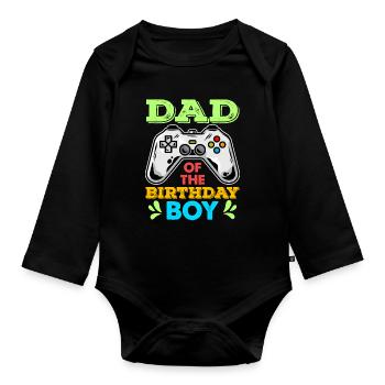 Dad's birthday child video game birthday - Organic Longsleeve Baby Bodysuit - black - Front