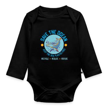 Save the Ocean for Planet A - Organic Longsleeve Baby Bodysuit - black - Front