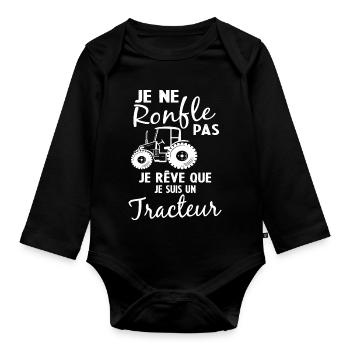 Homme Drôle Cadeau Agriculteur Tracteur Humour - Body Bébé bio manches longues - noir - Devant