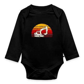retro excavator t-shirt backhoe site - Organic Longsleeve Baby Bodysuit - black - Front