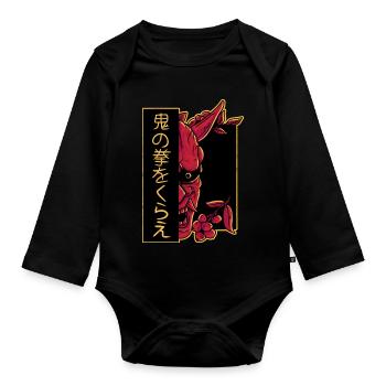 Aesthetic Japanese Oni Demon Mask Devil Skull Art - Body Bébé bio manches longues - noir - Devant