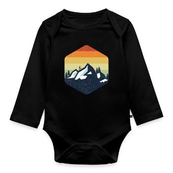 Vintage Mountain Retro - Organic Longsleeve Baby Bodysuit - black - Front