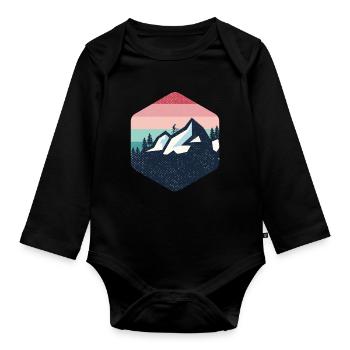 Vintage Mountain Retro - Organic Longsleeve Baby Bodysuit - black - Front