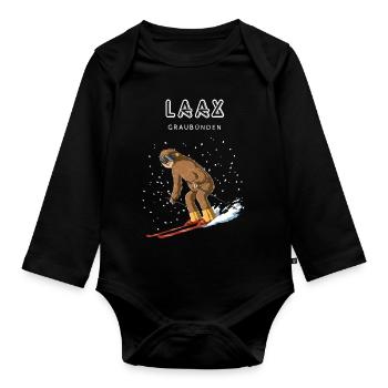 Laax Graubünden Schweiz Retro Ski Faultier - Baby Bio-Langarm-Body - Schwarz - Vorne