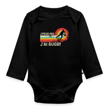 j'peux pas j'ai rugby cadeau anniversaire humour - Body Bébé bio manches longues - noir - Devant