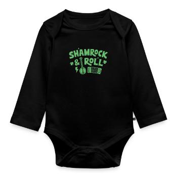 Shamrock and Roll Typography St Patricks Day Vert - Body Bébé bio manches longues - noir - Devant