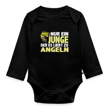 Nur ein Junge der es liebt zu Angeln Angeln Fische - Baby Bio-Langarm-Body - Schwarz - Vorne