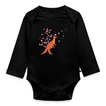 Cherry Blossom Kangaroo Japanese Sakura Flower - Organic Longsleeve Baby Bodysuit - black - Front