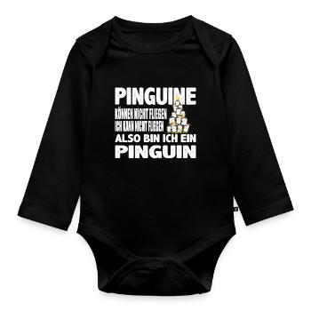 Pinguin Spruch Jungen Mädchen Kinder Antarktis - Baby Bio-Langarm-Body - Schwarz - Vorne