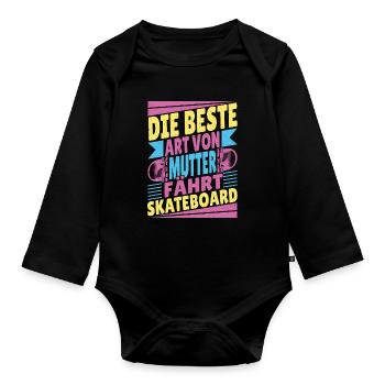 Skateboarder Motiv beim Skating in der Halfpipe - Baby Bio-Langarm-Body - Schwarz - Vorne