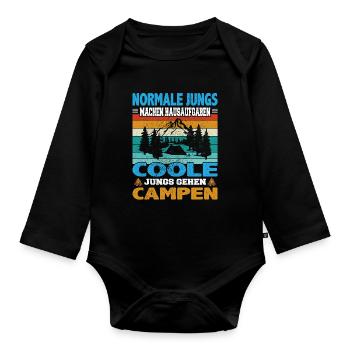 Camping Spruch Jungs Hausaufgaben coole Campen - Baby Bio-Langarm-Body - Schwarz - Vorne