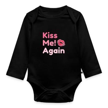 Kiss me again - Organic Longsleeve Baby Bodysuit - black - Front