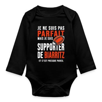 supporter rugby biarritz club humour rugby - Body Bébé bio manches longues - noir - Devant