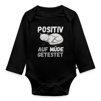Positiv auf Müde getestet Katze Fun - Baby Bio-Langarm-Body - Schwarz - Vorne