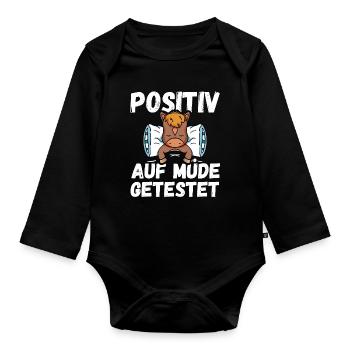 Positiv auf Müde getestet Pferd Fun - Baby Bio-Langarm-Body - Schwarz - Vorne