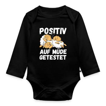 Positiv auf Müde getestet Schafe Fun - Baby Bio-Langarm-Body - Schwarz - Vorne
