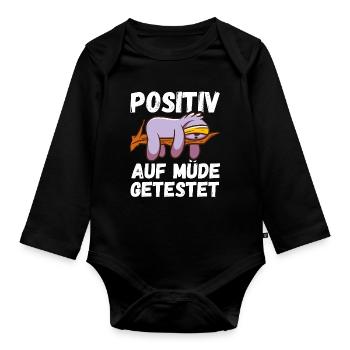 Positiv auf Müde getestet Sloth Fun - Baby Bio-Langarm-Body - Schwarz - Vorne