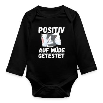 Positiv auf Müde getestet Katze Fun - Baby Bio-Langarm-Body - Schwarz - Vorne