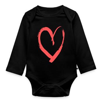 heart love saying gift idea - Organic Longsleeve Baby Bodysuit - black - Front