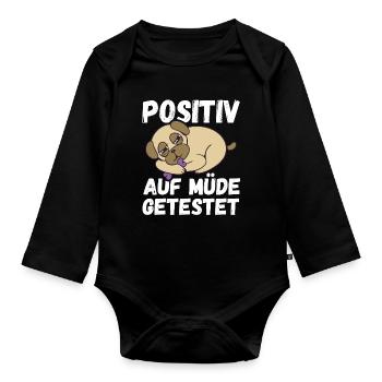 Positiv auf Müde getestet Pug Fun - Baby Bio-Langarm-Body - Schwarz - Vorne