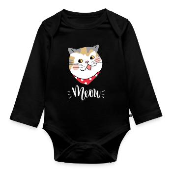 Mignon Kawaii drôle de chat disant miaulement - Body Bébé bio manches longues - noir - Devant