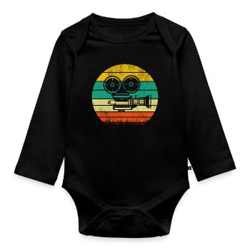 Retro Kamera Film Kino - Baby Bio-Langarm-Body - Schwarz - Vorne