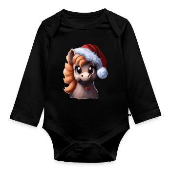 Cheval Poney Noël Noël mignon mignon enfants - Body Bébé bio manches longues - noir - Devant