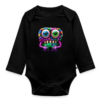 Drôle de monstre extraterrestre - Body Bébé bio manches longues - noir - Devant