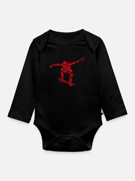 Skateboard Skate Skater - Baby Bio-Langarm-Body - Schwarz
