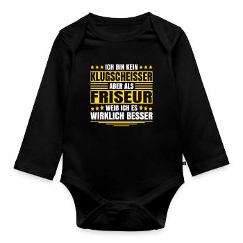 Herren Kein Klugscheisser bin Friseur Spruch - Baby Bio-Langarm-Body - Schwarz - Vorne