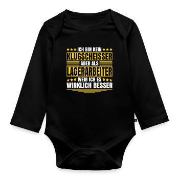 Herren Kein Klugscheisser bin Lagerist Spruch - Baby Bio-Langarm-Body - Schwarz - Vorne
