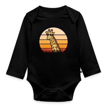 Retro Vintage Giraffe Sunglasses - Baby Bio-Langarm-Body - Schwarz - Vorne