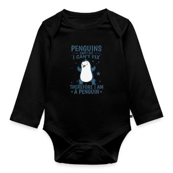 Les pingouins ne peuvent pas voler Je suis un oiseau pingouin - Body Bébé bio manches longues - noir - Devant
