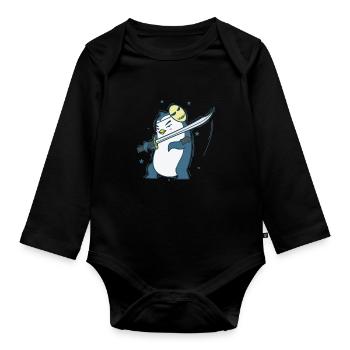 Penguin with mask and sword Antarctica - Organic Longsleeve Baby Bodysuit - black - Front